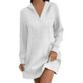 thumbnail image 2 of BSDJILFG Sweatshirt Dress for Women Cable Knit Blouse Solid Color Long Sleeve Henley Shirt V-Neck Short Hooded Dress Rollbacks, 2 of 5