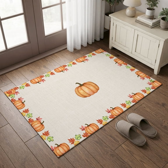 Entryway Rug 2'x3', Pumpkins Thanksgiving Kitchen Runner Rugs Non-Slip Carpet Mats, Fall Rustic Elegant Farmhouse Bedside Rugs Runners Washable Floor Carpet for Bathroom Laundry Room