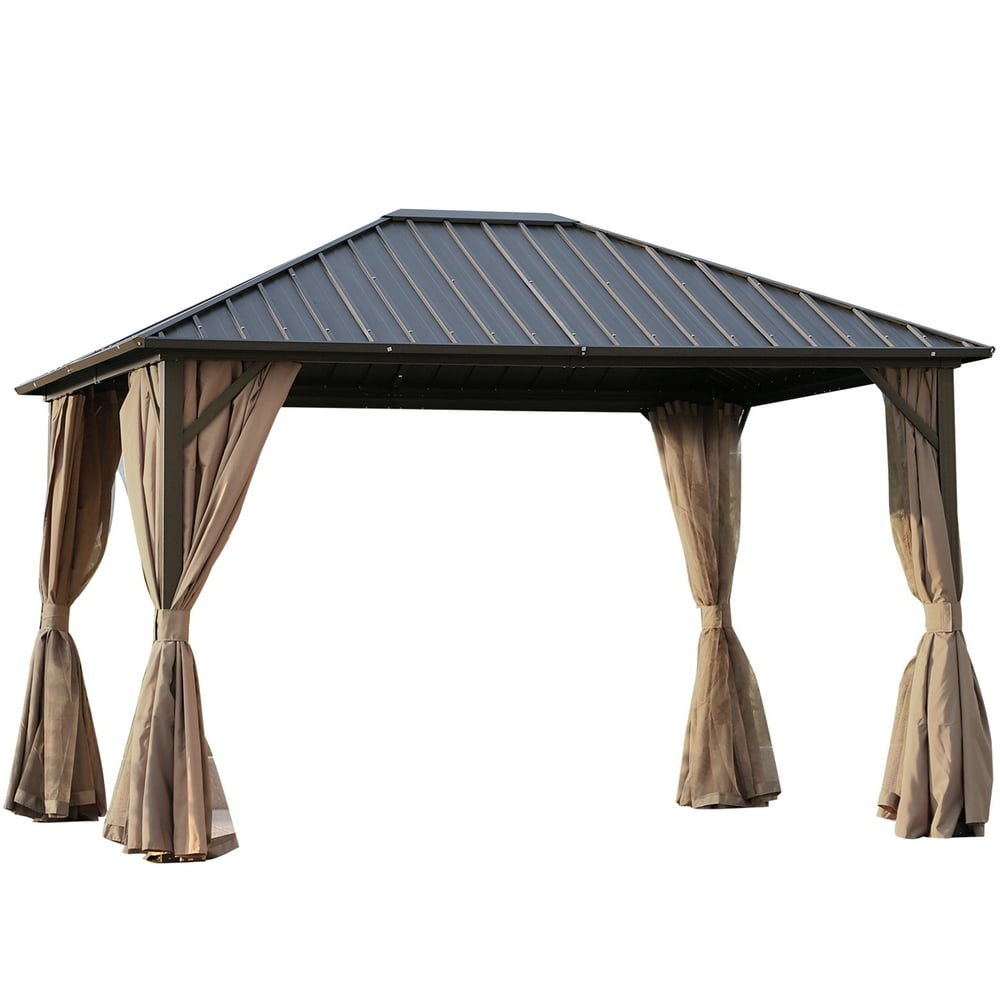 Outsunny Garden Hardtop Gazebo Patio Backyard with Screened Curtain