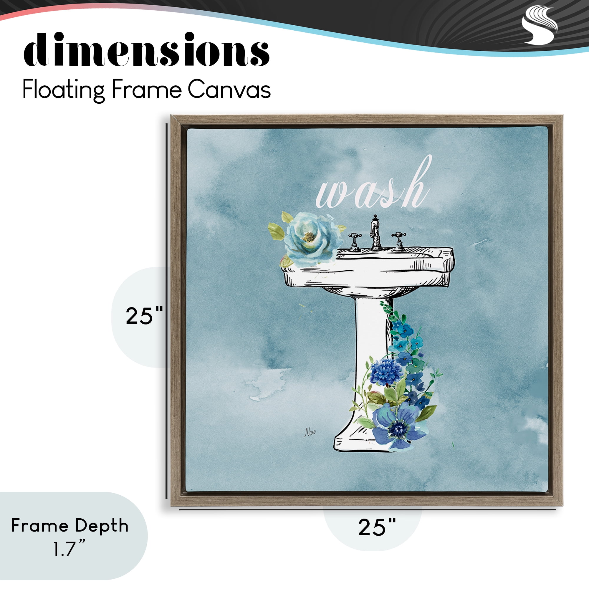 Stupell Industries Floral Bathroom Rules Wash Brown Framed Floater Canvas Wall Art, design by Nan