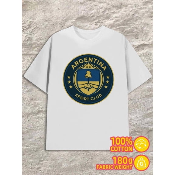 Argentina Sport Club for men 180G 100% Cotton white Vintage Unisex Shirt Crewneck tshirts Vintage Unisex Shirt Graphic Tee tshirts Funny Unisex Shirt Cotton tshirts