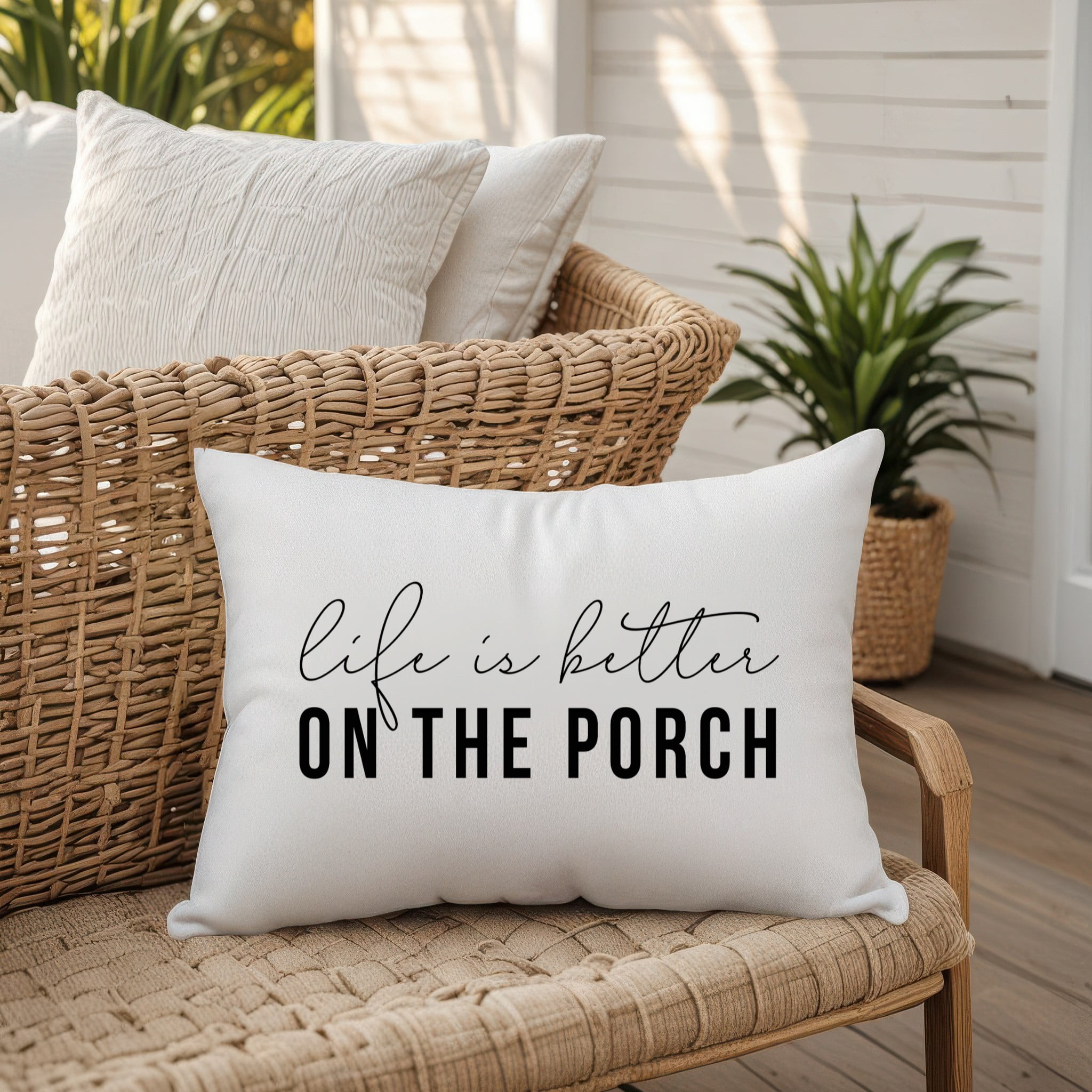 Creative Products Life is Better On the Porch White and Black 14x20 Indoor / Outdoor Pillow