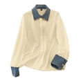 thumbnail image 6 of QASIEATN Womens Oversized Shirts Long Sleeve Mock Turtleneck V Neck Button Down Denim Pullover Shirts, 6 of 8