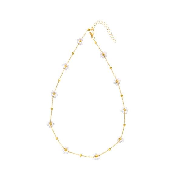 HHBEAUTY Pearl Flower Necklaces for Women, Dainty Gold Necklace Gold Plated Single Pearl Necklace Simple Pearl Choker Necklaces for Women Trendy Cute Gold Necklace Jewelry for Women