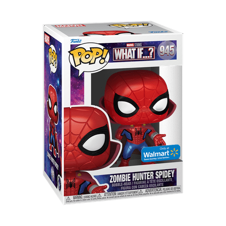 Funko Pop! What If...? - Zombie Hunter Spidey Metallic Vinyl Bobblehead (  Pop! Stacks Plastic Protector) (Walmart Exclusive)