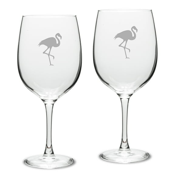 Flamingo Deep Etched Classic Red Wine Glass Set of 2
