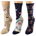 thumbnail image 2 of Sierra Socks Cotton Crew Socks for Women's, 3 Pair Pack Christmas Socks, Holiday Socks (Sock Size: 9-11, Navy/Beige), 2 of 2