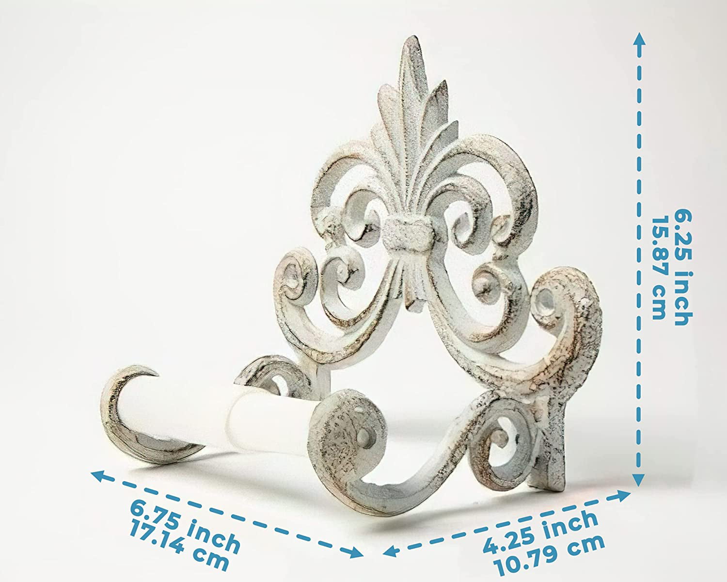 Cast Iron Wall Mounted Toilet Tissue Holder Fleur De Lis Cast Iron Toilet Paper Roll holder European Vintage Design Antique White With Screws And Anchors by Comfify 7.9x4.3x6.3
