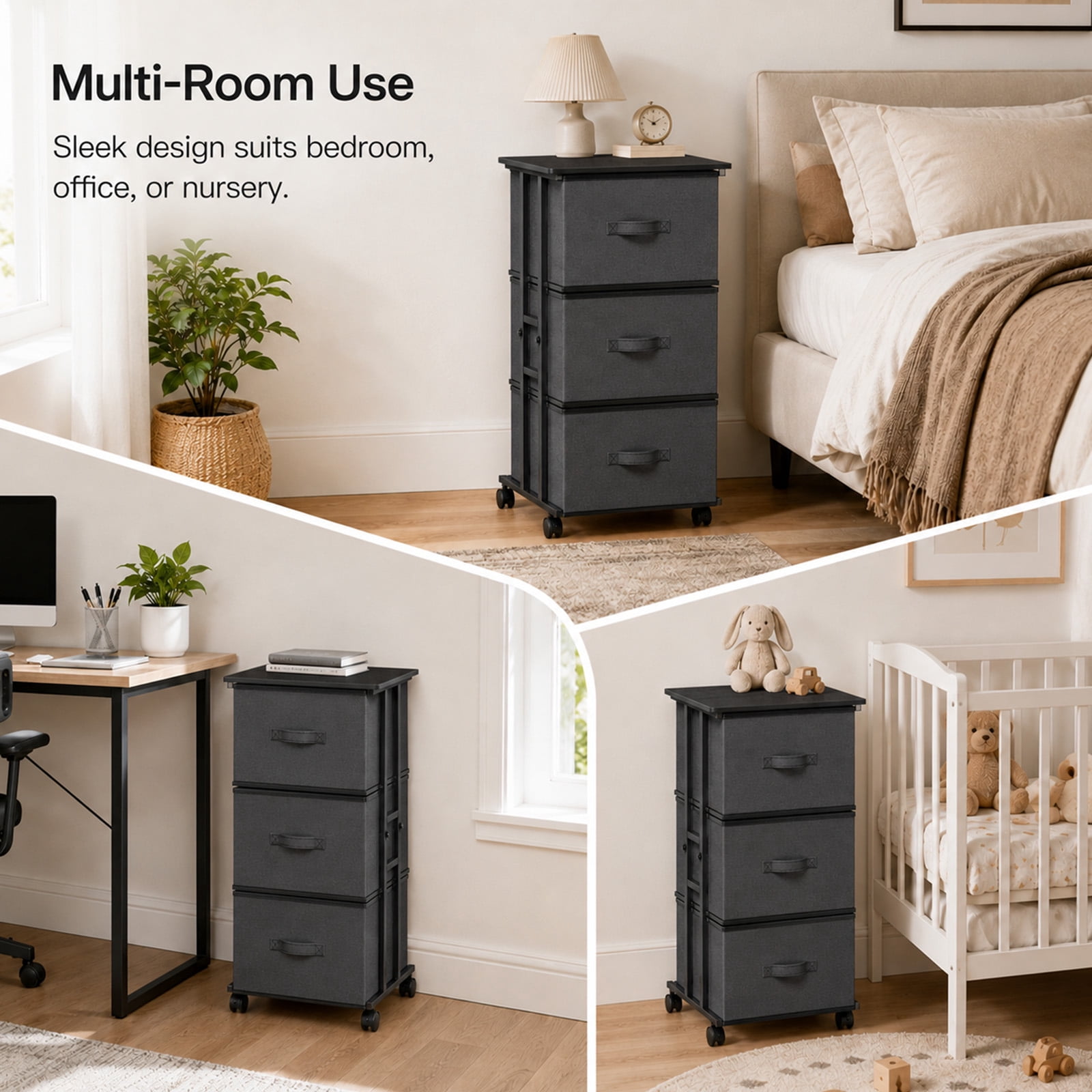 Alvantor Fabric Dresser 3 Drawer Storage Chest, Rolling Storage Tower, Vertical Storage Unit for Bedroom, Closet, Office