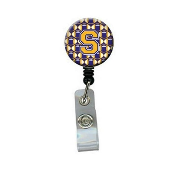 Carolines Treasures  Letter S Football Purple & Gold Retractable Badge Reel