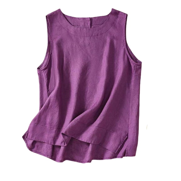 QIJUNTUO Women's Sleeveless Cotton Linen Blend Tank Top Breathable Summer Essential Relaxed Fit Casual Vest For Beach Vacation Layering Purple