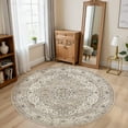 thumbnail image 3 of UERMEI 5'x5' Round Washable Area Rugs for Living Room, Vintage Floral Boho Printed Carpet, Non Slip Indoor Large Rugs for Bedroom Home Decor Carpets, Brown, 3 of 5