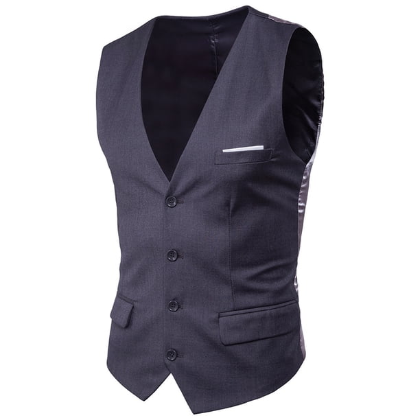 Chaleco de traje liso con cuello en V para hombre - Chaleco de boda ajustado - Chaleco formal de poliéster para negocios, tallas M-XXXXXXL