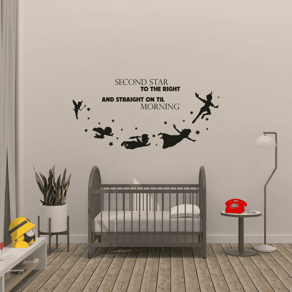Second Star To The Right And Straight On Til Morning Peter Pan Quote Vinyl Wall Art Sticker Wall Decal Decoration For Home Room Wall Boys Girls Room Playroom Wall Décor Décor Design Size (20x40 inch)