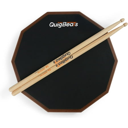 QuigBeats Drum Pad & Drum Sticks, Silent Drum Practice Pad with 5A Drumsticks, 12 Inch Single Side Drum Practice Pad - Walnut Pad&5A-A