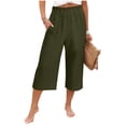 thumbnail image 6 of Cmtiyu Linen Pants Women Elastic Waist Wide Leg Capri Pants with Pockets Casual Loose Outdoor Cropped Pants S-2XL, 6 of 7