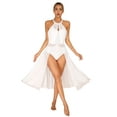 thumbnail image 4 of YIZYIF Womens Halter Lyrical Dance Dress Sheer Mesh Leotard Dancewear Flowy Ice Skating Dress White L, 4 of 7