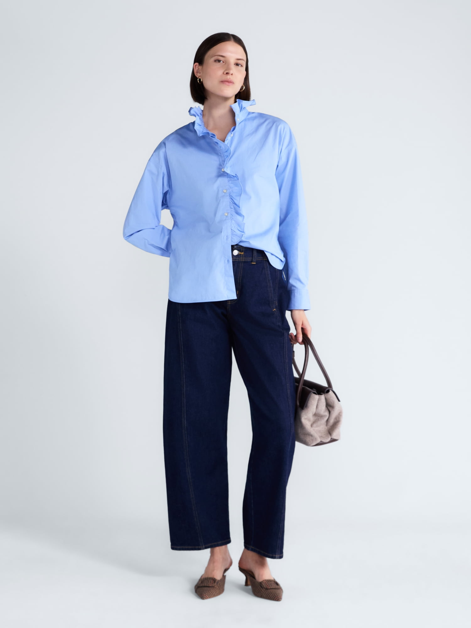 Free Assembly Women's and Women's Plus Ruffle Neck Cotton Top, Sizes XS-4X