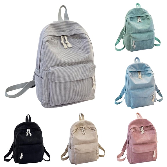 FYDUU Corduroy Backpack for Girls School Bags Lightweight Casual High School Backpacks Kids Bookbag Solid Color Backpack Daypack