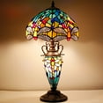 thumbnail image 2 of Rustic Tiffany Style Table Lamp Nightlight Sea Blue Yellow Stained Glass Dragonfly Vintage Base 22" Tall Lover Living Room Bedroom Bedside Nightstand Home Office Family WERFACTORY Led Bulb Included, 2 of 7