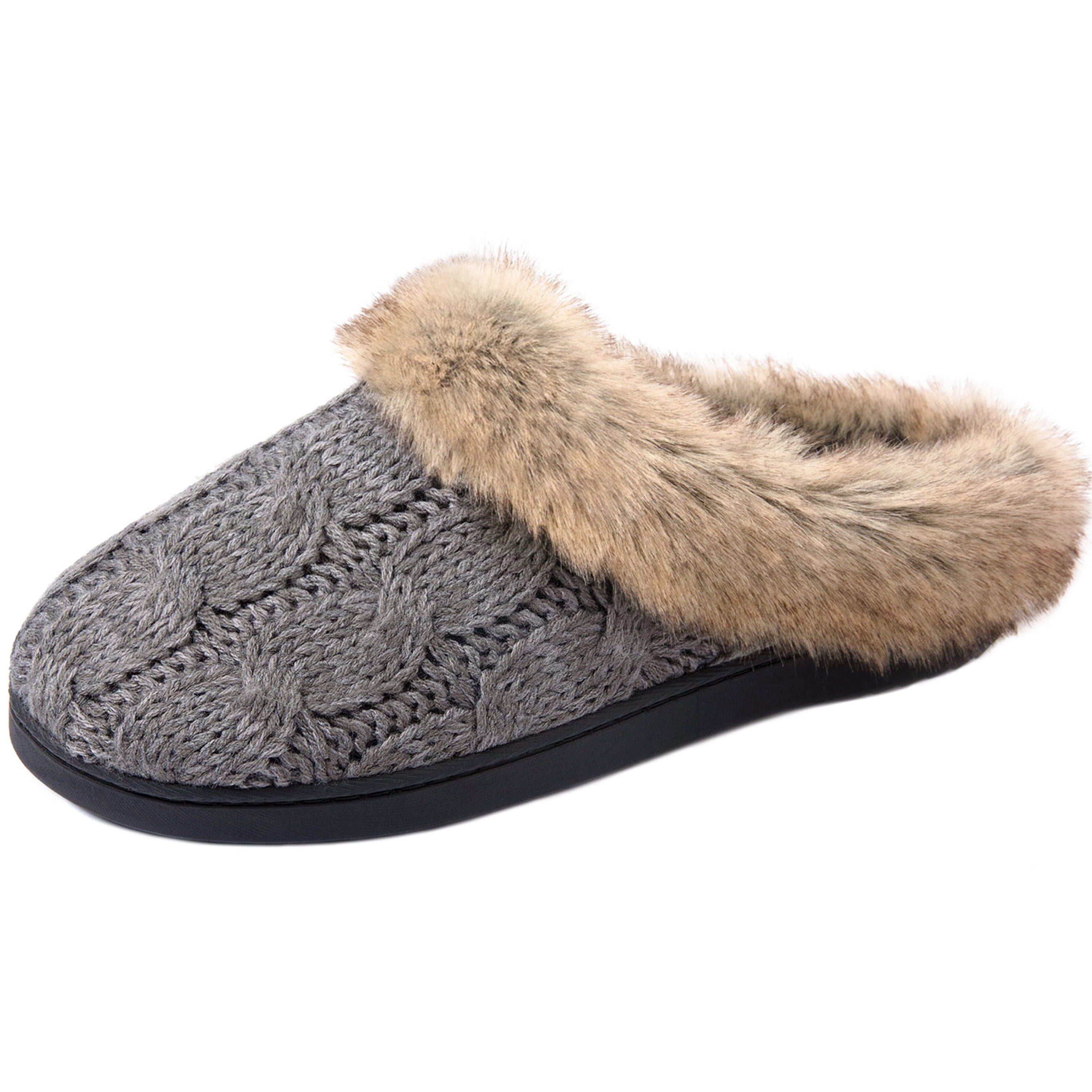 Women's Cable Knit Bootie Slippers - Memory Foam, Anti-Skid Sole, Indoor/Outdoor Warm House Shoes