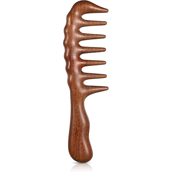 wonim44 Wooden Wide Tooth Massage Comb, Anti-static Thicken Wooden Hair Comb for Women Curly Hairs, 7.8 in Natural Sandalwood Hair Scalp Combs for Men Hair Growth (Comfort handle)