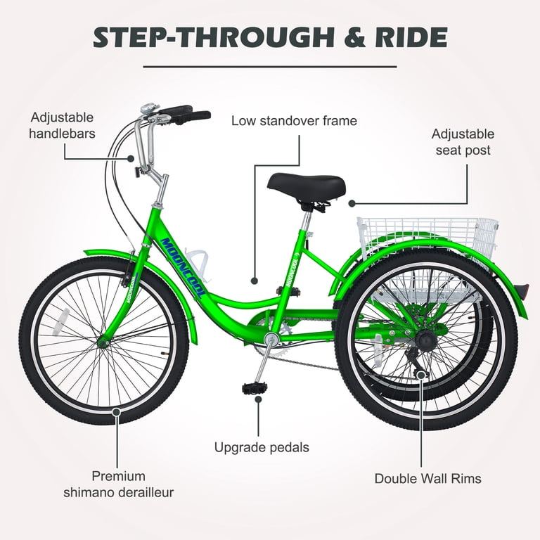 MOPHOTO Adult Tricycle Bike 3 Wheeler Bicycle 7 Speed Portable