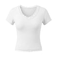 thumbnail image 3 of HOWPAY Womens T Shirts V Neck Casual Short Sleeve Solid Color Basic Tee Summer Lightweight Soft Loose Fit Baggy Y2K Clothes White L, 3 of 3