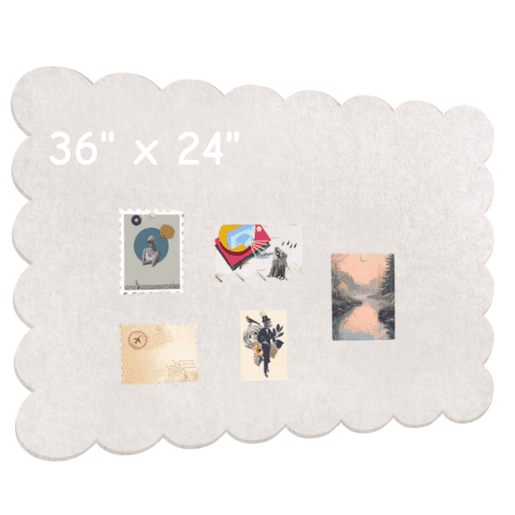 Scalloped Felt Bulletin Board, 36" x 24" Foldable Pin Cork Board Alternative for Wall, Self-Adhesive Vision Board Decorative Pin Board for Wall, Beige