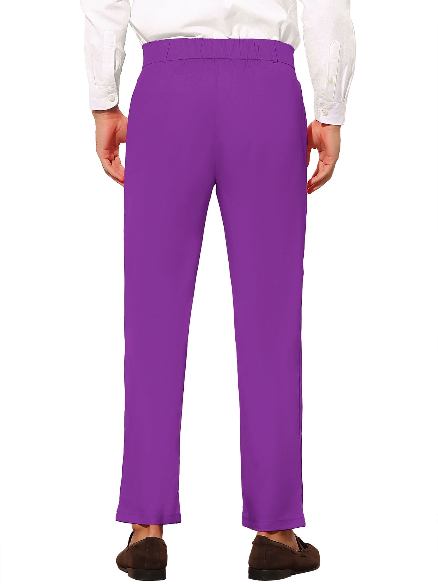 Unique Bargains Men's Slim Fit Trousers Flat Front Solid Color Business Pants 36 Purple