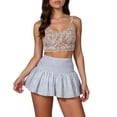 thumbnail image 2 of HNMKIU Two Piece Skirt Set for Women High Waist Pleated A Line Mini Skirts for Women Workout Yoga Dance Casual Grey，L, 2 of 4