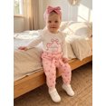 thumbnail image 4 of RUINIXCW Nebworn Baby Girl Daddy's Girl Outfit Infant Baby Girl Spring Winter Clothes Long Sleeve Bow Embroidery Romper and Belted Pants Headband Set, 4 of 9