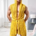 thumbnail image 4 of zeranth Men Sexy Hooded Nightgown Sleeveless Solid Color Hollow Out Mesh Summer Loungewear Lace-up Night Robe Homewear, 4 of 7