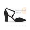 thumbnail image 3 of BLISSFUL STEP Pointed Toe Cross Straps Block Heel Lace Pumps for Women Black (Size 9), 3 of 6
