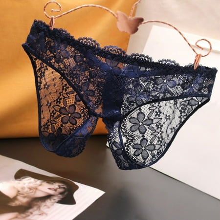 BYHONG Panties Women s Lace Briefs Crotch Low Underwear Waist Underpants Open Underwear Navy M