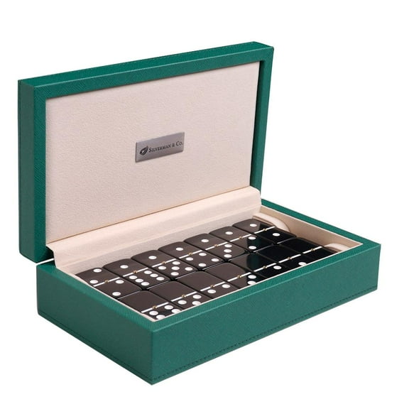 Silverman & Co. Double 6 Large Black Domino Set - Green Case