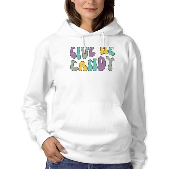 Give Me Candy. Groovy Style Hoodie Women -Image by Shutterstock, Female Large