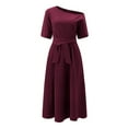 thumbnail image 4 of Sevevn Women's Fashion Casual Loose Bandage Half Sleeve Solid V-Neck Ankle-Leng Dress Sexy Summer Dress Sun Dresses for Women Casual Flowy Summer Dresses for Women Womens Summer Dresses, 4 of 8