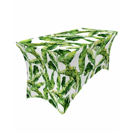 

Table Cloths for 4 foot Rectangle Tables Tropical Monstera Leaves Summer Theme Stretch Washable Fitted Tablecloth Protector Picnic Table Cover for Event Wedding Party Banquet