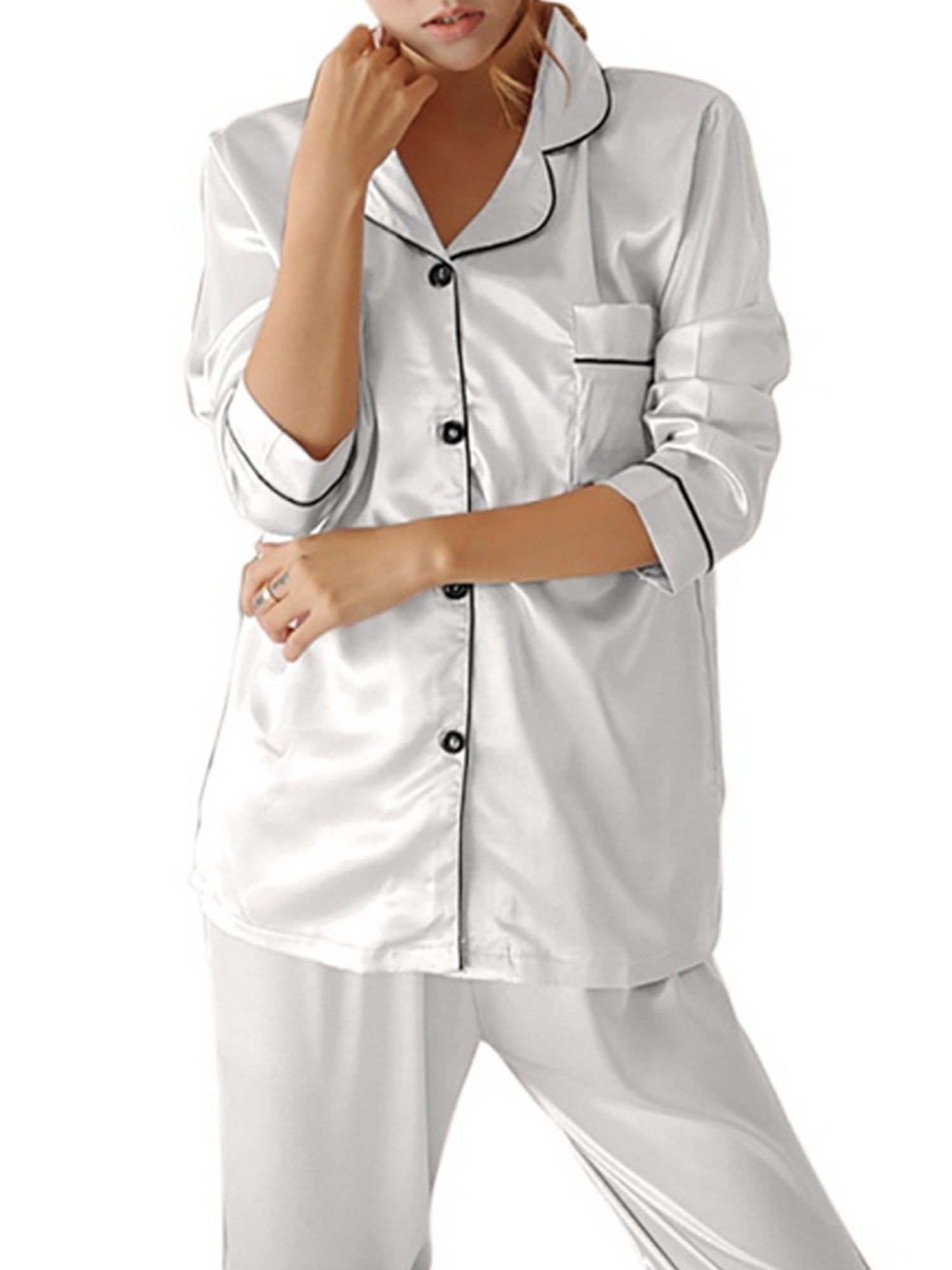 suanret Ladies Satin Silk Pyjama Set Silky Summer Lounge wear Pajamas