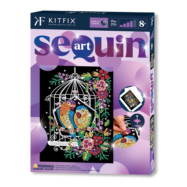 Kit de manualidades Kitfix Sequin Art Jaula de pájaros morada 27 x 36 cm