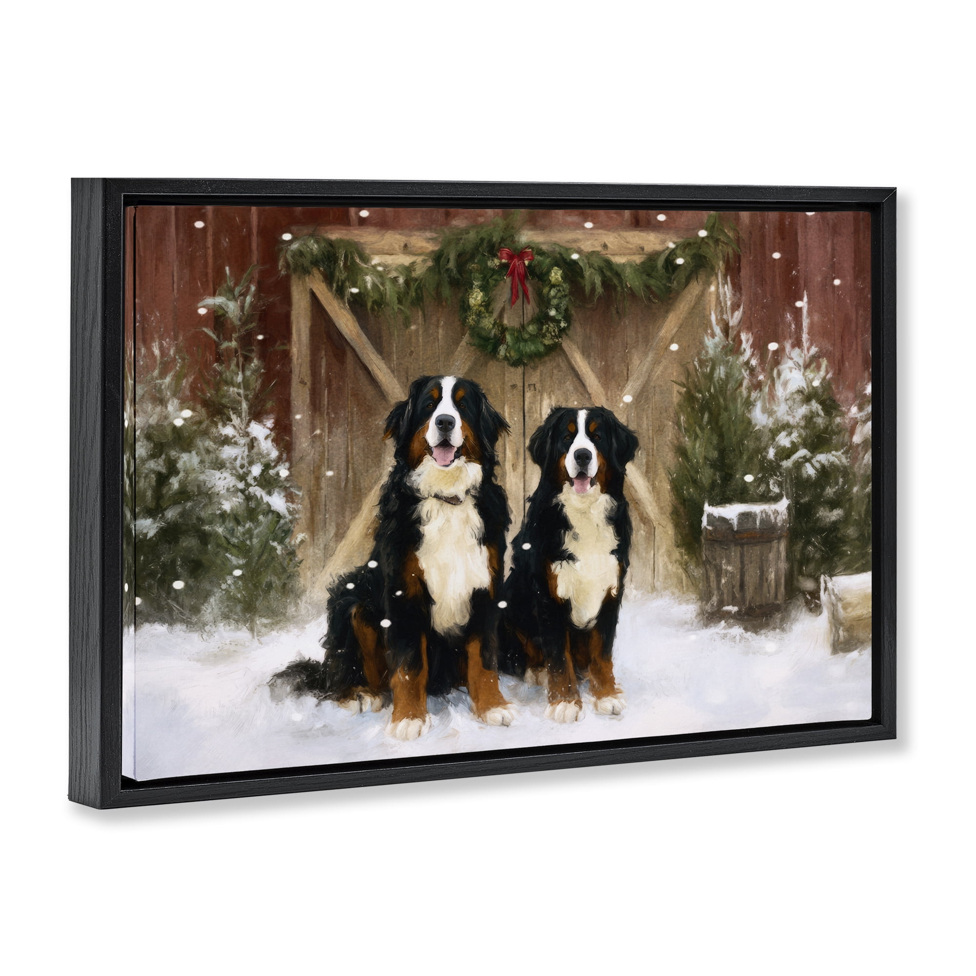 Stupell Industries Barnyard Bernese Mountain Dogs Black Framed Floater Canvas Wall Art, design by Tina LeCour