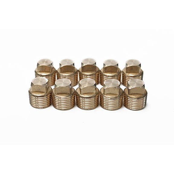 LTWFITTING Brass Pipe Square Head Plug Fittings 1/2 Inch Male NPT Air Fuel Water Boat(Pack of 10)
