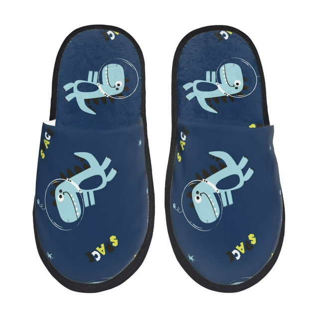 Fotbe Space Dinosaur Pantuflas Peludas para Mujer con Estampado, Zapatillas de Peluche, Zapatos de Invierno para Casa, Uso Interior y Exterior-Medium