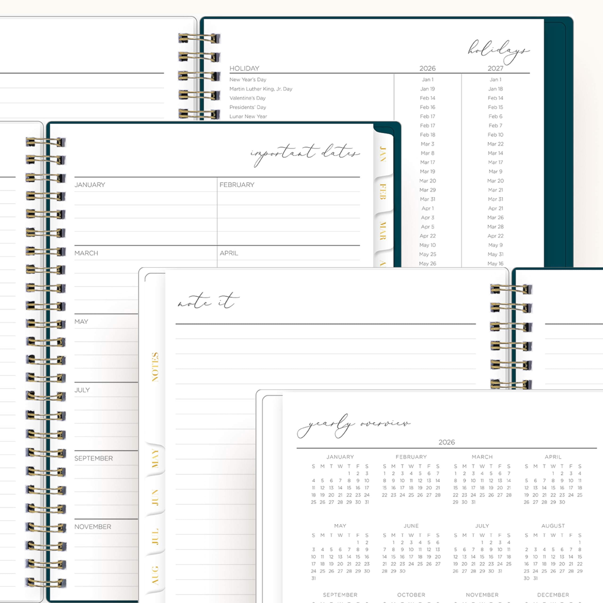 Blue Sky Life Note It 2026 Weekly and Monthly Planner Notes, January 2026 - December 2026, 5.875" x 8.625", Clear Pocket Cover, Wirebound, Storage Pocket, 50 Perforated Notes Sheets, Dania Dark