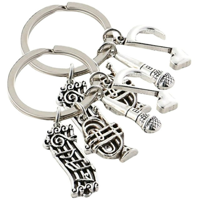 Shisuyan 2ensemble Porte-Clés en Métal Pendentif Note Microphone Trompette Alliage Argent pour Style Musical