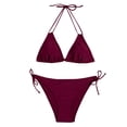 thumbnail image 2 of Traje de baño de 2 piezas para mujer, trajes de baño para mujer, conjunto de dos piezas con estampado y corte alto en las piernas con cordones para mujer, 2 of 4