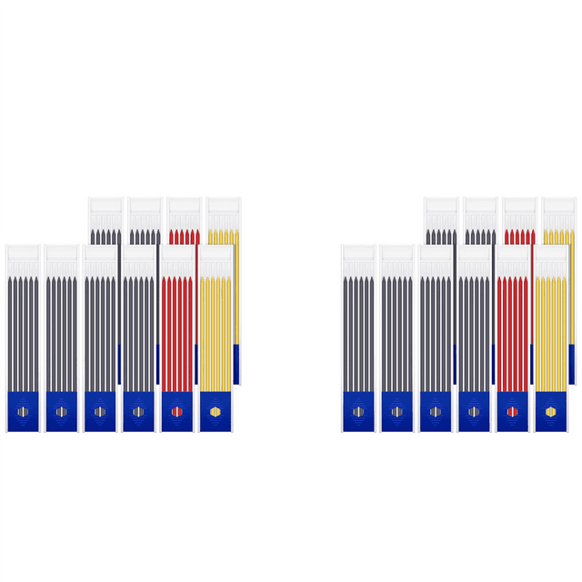 Ensemble de 120 Crayons de Charpentier Solides 2,8 mm, Recharges de Crayons pour Charpentier, Crayons Mécaniques de Menuiserie, Ensembles de Crayons de Charpentier Solides 120 * pour construction en Couleurs Simples, Rouge&Jaune&Noir