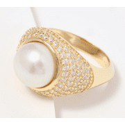 Honora Sterling Silver Goldclad Cultured Pearl & Pave CZ Ring. Size 6