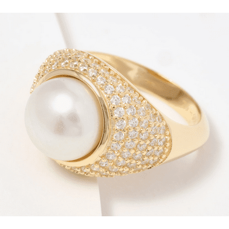 Honora Sterling Silver Goldclad Cultured Pearl & Pave CZ Ring. Size 6